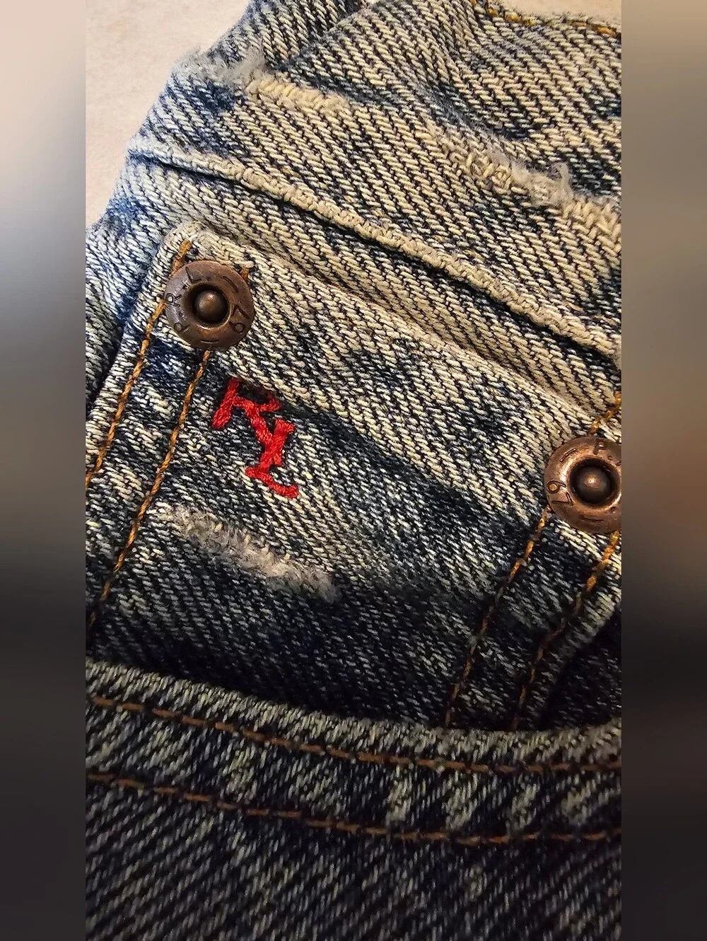 Polo Ralph Lauren Kids Slim Light Blue Denim Jeans Shorts w/ pink patches Size 7